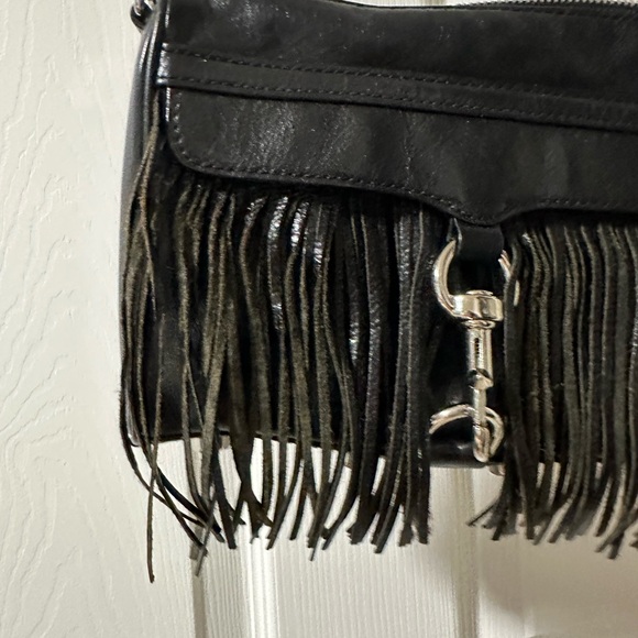 Rebecca Minkoff Black Leather Fringe Mini Mac Purse - Picture 6 of 7